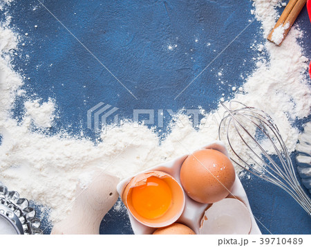 Baking tools rolling pin whisk and ingredients  39710489
