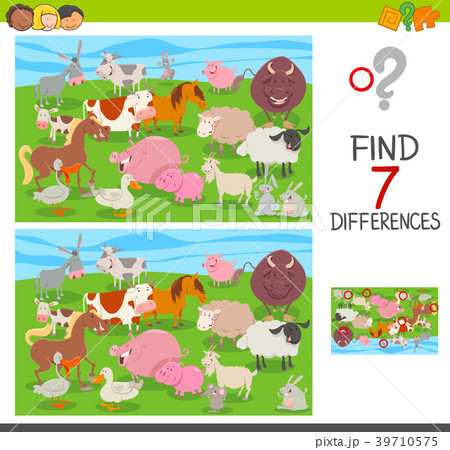 find differences game with farm animals group 39710575