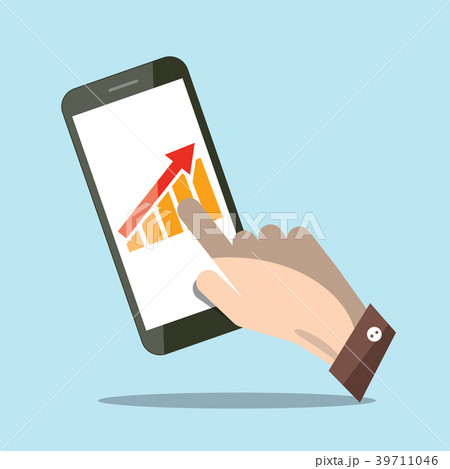 Human Hand - Finger On Cell Phone with Arrow 39711046