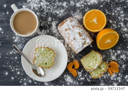 Mint cake sprinkled with powdered sugar Mint cake sprinkled with powdered sugar 39711547