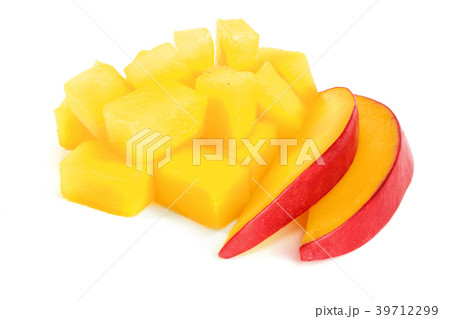 cube and slices of Mango fruit isolated on white cube and slices of Mango fruit isolated on white 39712299