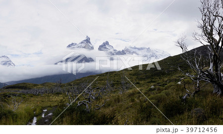 Cerro Paine Grande Amidst Clouds Panorama 39712456