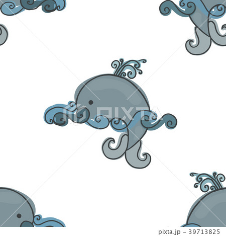 Seamless pattern with cute whales. 39713825
