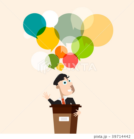 Man at Lectarn with Colorful Speech Bubbles.  39714442
