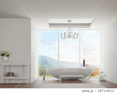 Modern white bathroom with nature view 3d render 39714813