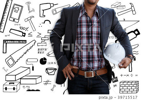 Engineer on white background and icon. Engineer on white background and icon. 39715517