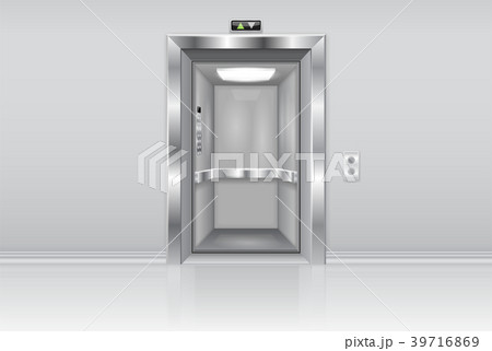 Elevator doors. Metal open doors on the wall Elevator doors. Metal open doors on the wall 39716869