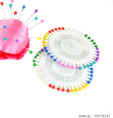 Pillow for needles and bright  pins isolated  39718285