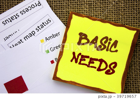 Handwritten text sign showing Basic Needs 39719657