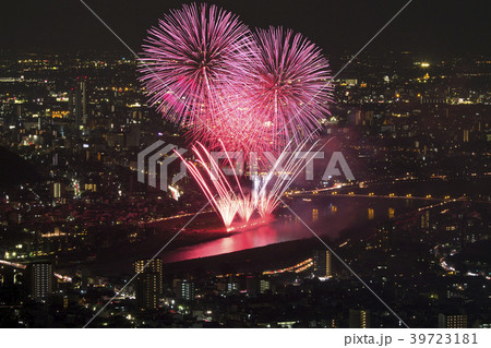 岐阜県 長良川の花火大会の写真素材