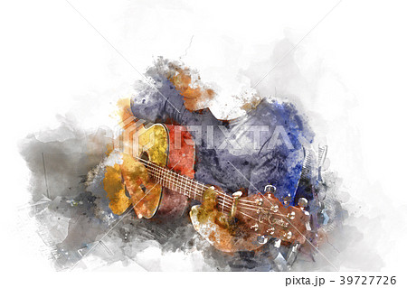 Abstract playing guitar on watercolor painting 39727726