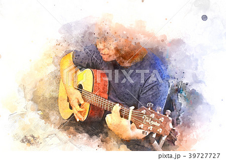 Abstract playing guitar on watercolor painting Abstract playing guitar on watercolor painting 39727727