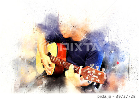 Abstract playing guitar on watercolor painting 39727728