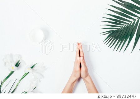 Top view of female hands doing namaste gesture Top view of female hands doing namaste gesture 39732447