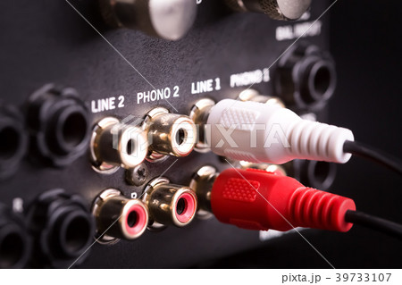 Inputs and outputs on back panel of dj mixer 39733107