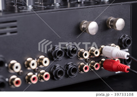 Inputs and outputs on back panel of dj mixer 39733108