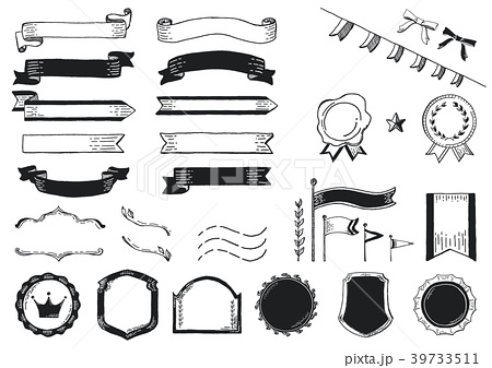 手書き風 リボン フレーム セットのイラスト素材 39733511 Pixta