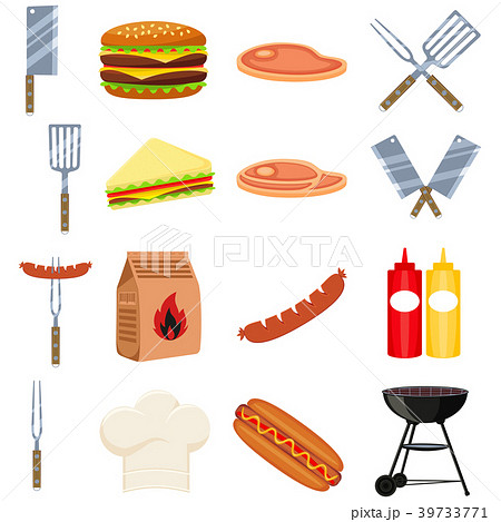 Colorful cartoon bbq outdoors 16 element set Colorful cartoon bbq outdoors 16 element set 39733771