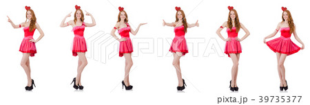 Pretty young model in mini pink dress isolated on 39735377