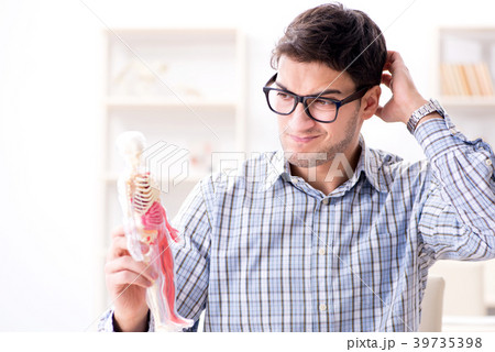 Medical student studing the skeleton Medical student studing the skeleton 39735398