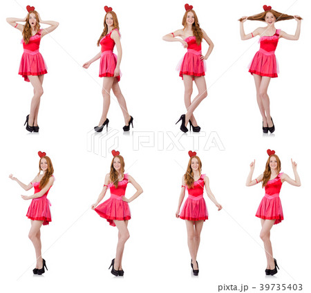 Pretty young model in mini pink dress isolated on 39735403