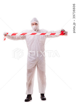 Forensic specialist in protective suit isolated on 39736606