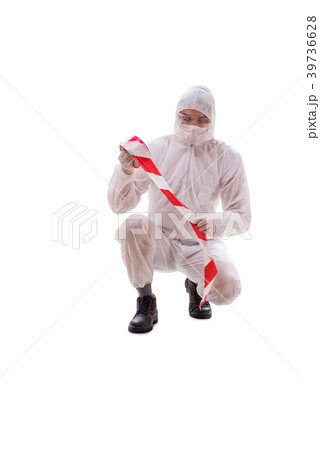 Forensic specialist in protective suit isolated on 39736628