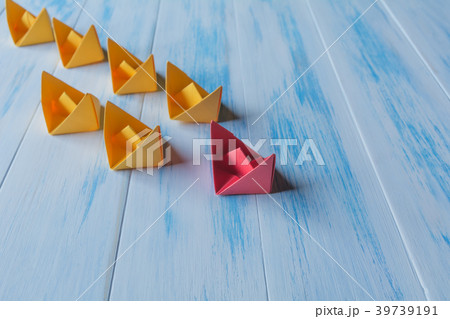 Leadership concept, red leader boat, standing out 39739191