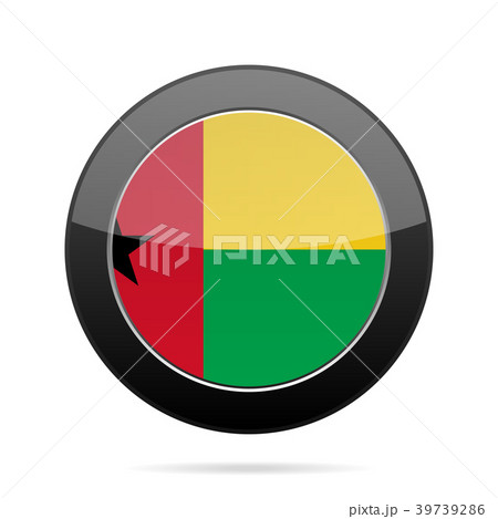 Flag of Guinea-Bissau. Shiny black round button.