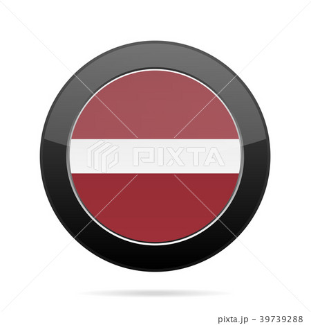 Flag of Latvia. Shiny black round button.