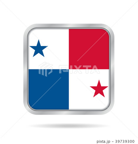 Flag of Panama. Shiny metallic gray square button.