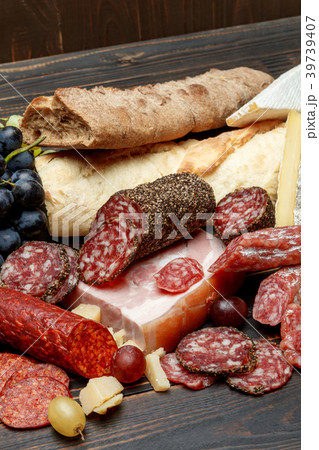 Traditional italian products with salami, cheese 39739407