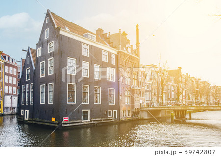 Traditional old building facade in Amsterdam along 39742807
