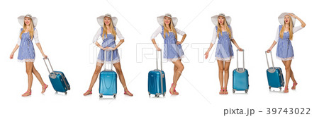 Woman ready for summer travel isolated on white Woman ready for summer travel isolated on white 39743022