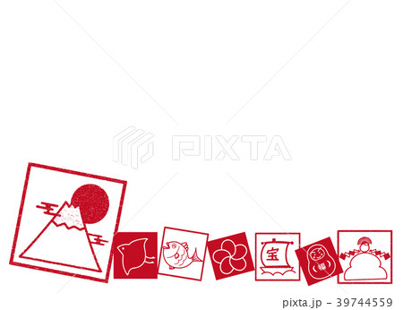 縁起物素材 四角枠 紅白 背景素材 39744559