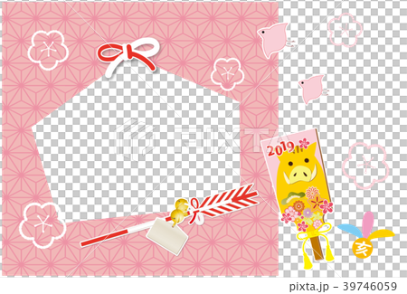 2019年 年賀状 絵馬のフォトフレーム 和柄背景 イノシシの羽子板 2019年 年賀状 絵馬のフォトフレーム 和柄背景 イノシシの羽子板 39746059