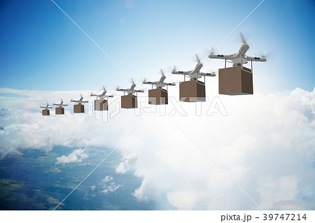 Drones in package delivery concept - 3d rendering 39747214