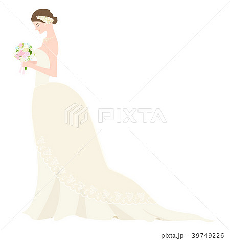 ブーケを持ったウェディングドレスの若い花嫁のイラスト ジューンブライド のイラスト素材