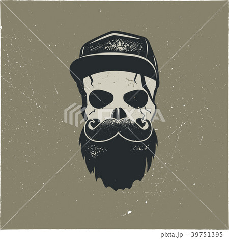 Skull character with blood stains, cap. Vintage 39751395