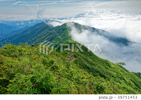 飯豊連峰・三国岳の登りから見る地蔵山と雲海 39751453