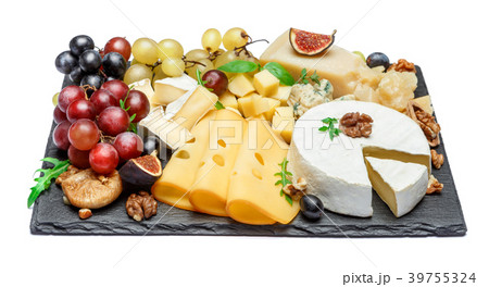 various types of cheese on stone serving board 39755324