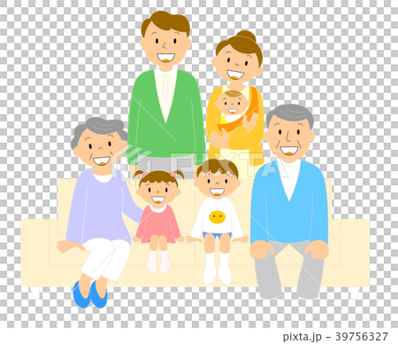 ソファーでくつろぐ三世代家族 39756327