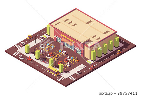 Vector isometric low poly supermarket 39757411
