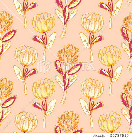 Orange protea flower seamless vector pattern. Orange protea flower seamless vector pattern. 39757616