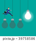 Businessman Jumping On Three Dark Light Bulbs 39758586