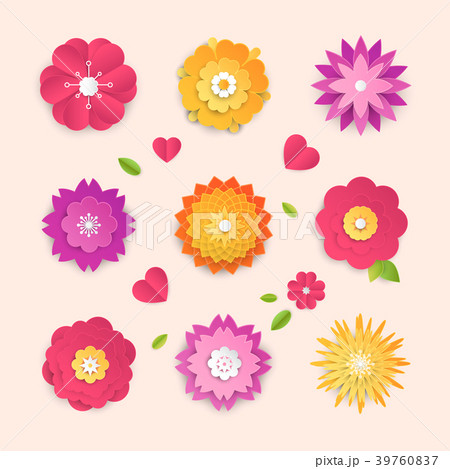 Paper cut flowers - set of modern vector colorful 39760837
