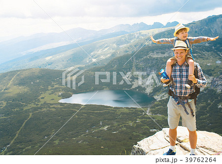 Father and son traveling in Rila mountains Father and son traveling in Rila mountains 39762264