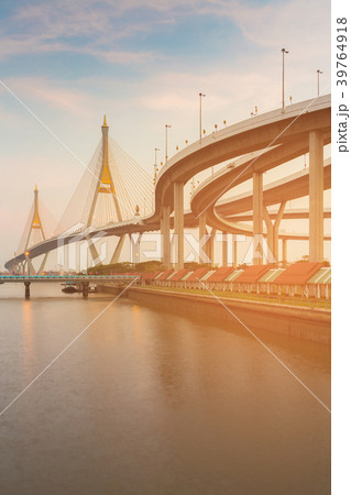 Suspension bridge over Bangkok river Suspension bridge over Bangkok river 39764918