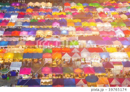 Night multiple colour flea market roof top 39765174
