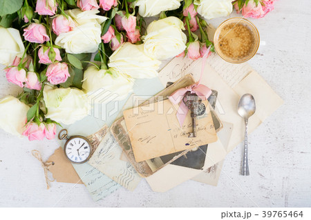 Pink and white blooming roses 39765464